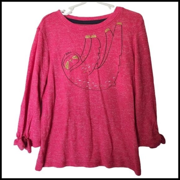 Cat & Jack Red Hanging Sloth Tee size 6 6X Years Girls 3/4 Tie Sleeve Kids - Picture 1 of 4